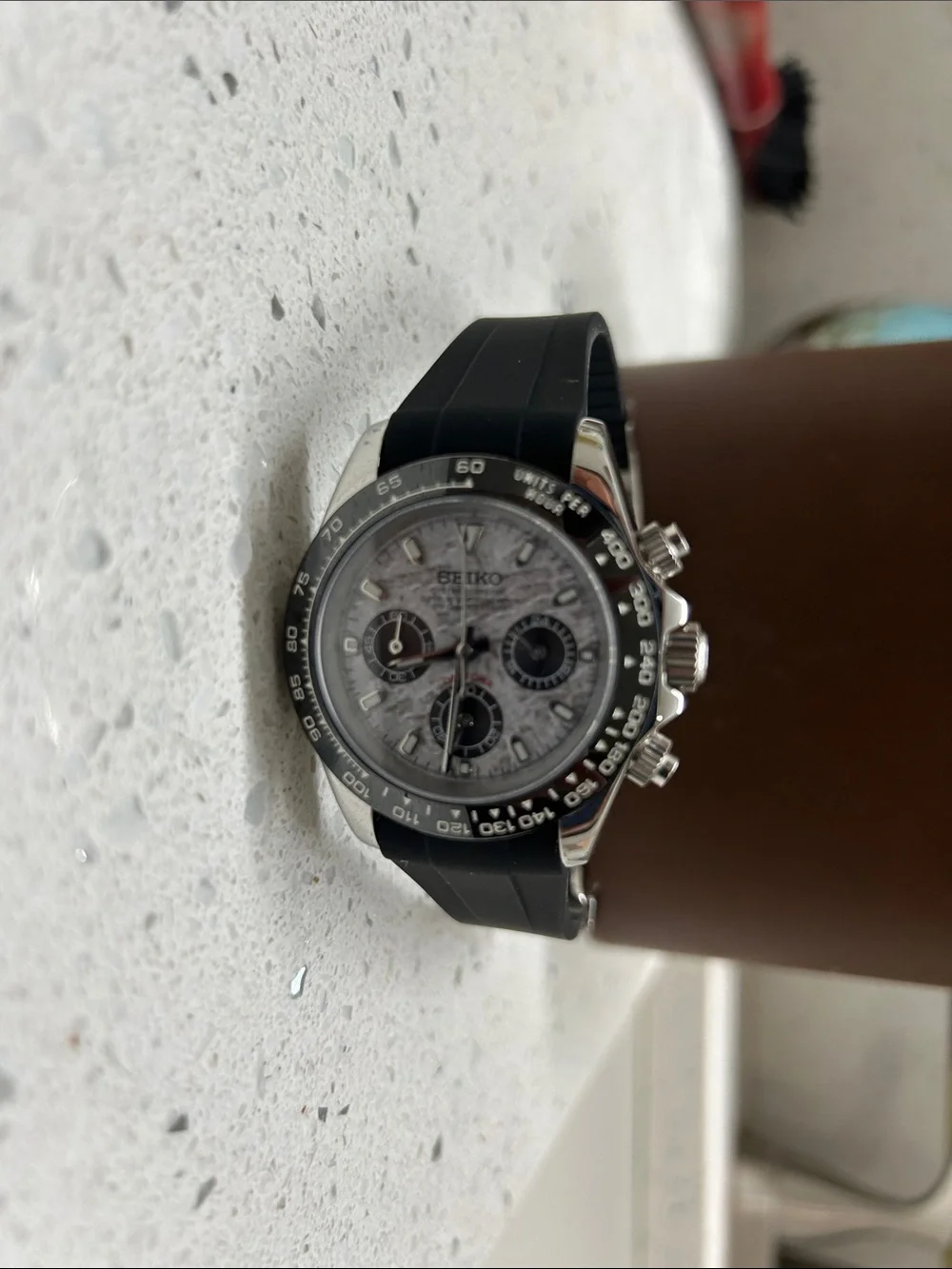 Seiko Black Strap Chronograph Watch with Meteorite Dial 40mm